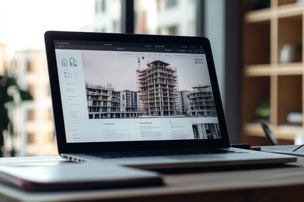photo of a laptop with a presentation on real estate construction --ar 3:2 --v 6.1 Job ID: 03d6468a-ef76-4a3b-aca1-7939f2b61f7a